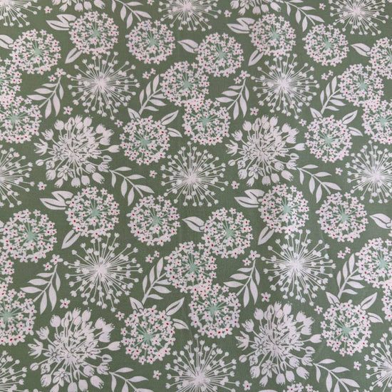 Sage green cotton fabric with white floral print Tango by Kate Spain Moda 527332-20