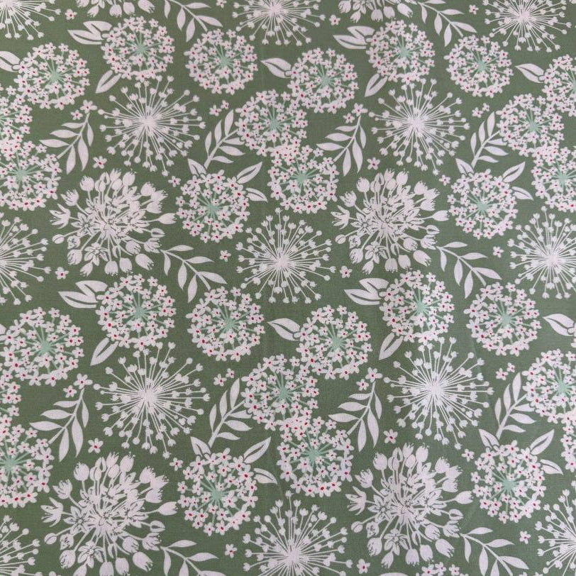 Sage green cotton fabric with white floral print Tango by Kate Spain Moda 527332-20