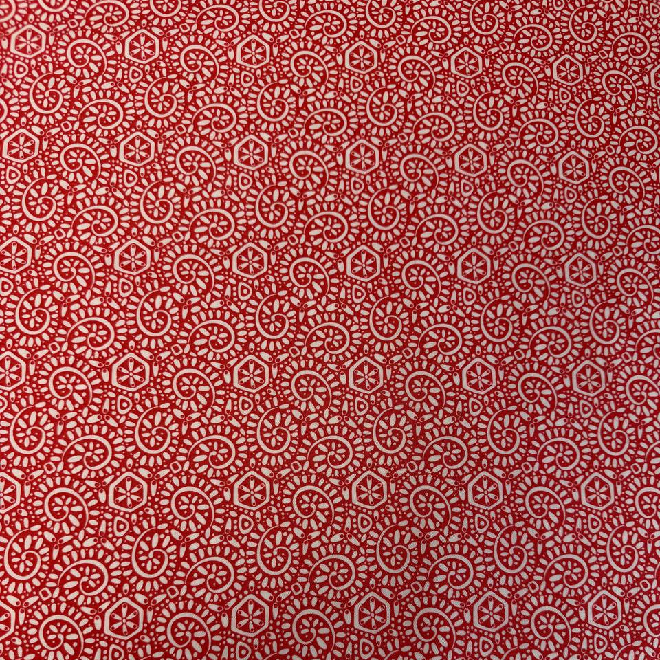 Red geometric cotton fabric Tango by Kate Spain Moda tangerine print