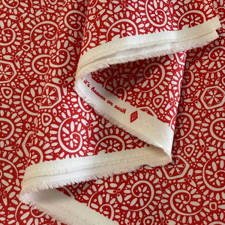 Red geometric cotton fabric Tango by Kate Spain Moda tangerine print