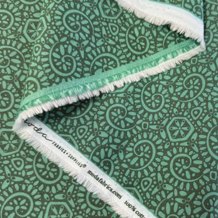 Green geometric cotton fabric Tango by Kate Spain Moda basil print