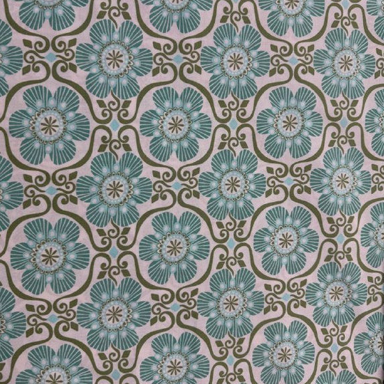 Cream sea green floral geometric cotton fabric Tango by Kate Spain Moda