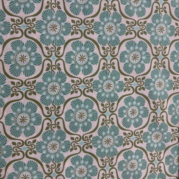 Cream sea green floral geometric cotton fabric Tango by Kate Spain Moda