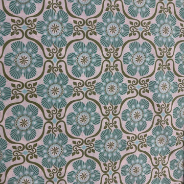 Cream sea green floral geometric cotton fabric Tango by Kate Spain Moda