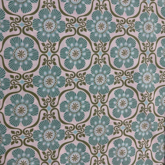 Cream sea green floral geometric cotton fabric Tango by Kate Spain Moda
