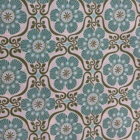 Cream sea green floral geometric cotton fabric Tango by Kate Spain Moda