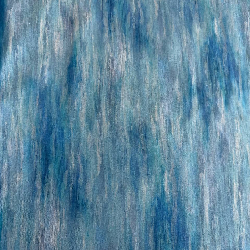 Blue textured cotton fabric Lakeside Echo Hoffman lake watercolor