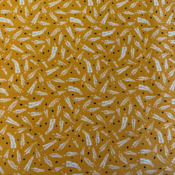 Mustard cotton fabric with white fern leaf print quilting cotton