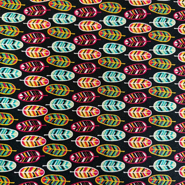 Emma & Mila BF Feathers black quilting cotton fabric with colorful geometric feather print
