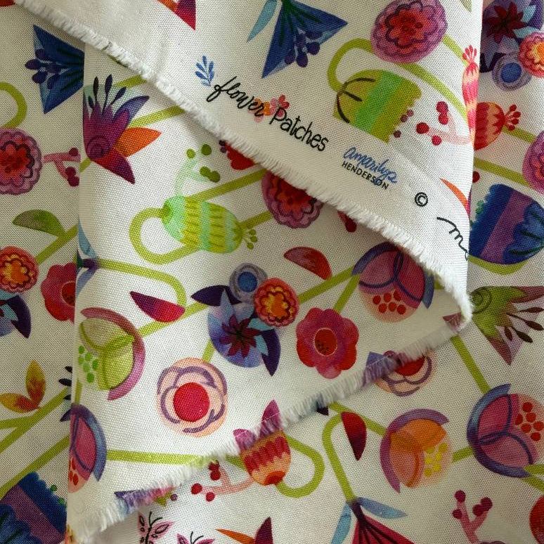 Moda Flower Patches fabric Amarilys Henderson colorful floral on cream quilting cotton