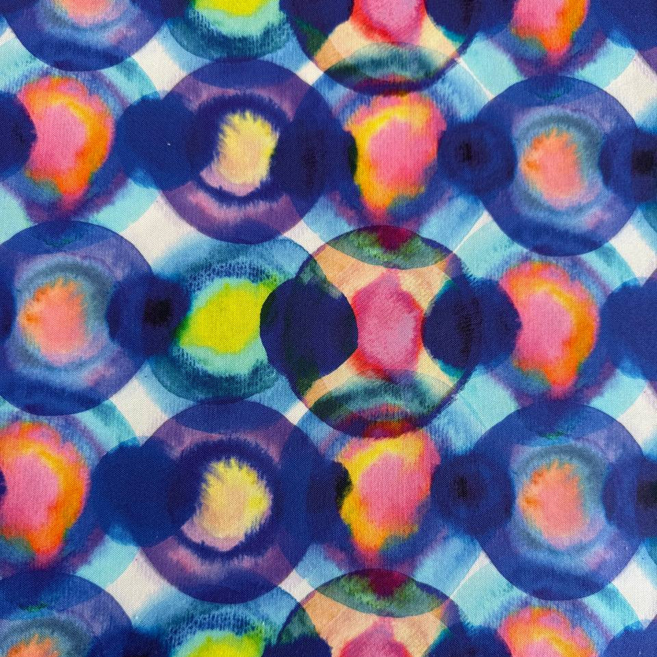 Flower Patches fabric by Amarilys Henderson for Moda, jewel tone watercolor dots blender quilting cotton 521826-11