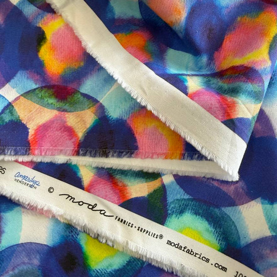 Flower Patches fabric by Amarilys Henderson for Moda, jewel tone watercolor dots blender quilting cotton 521826-11