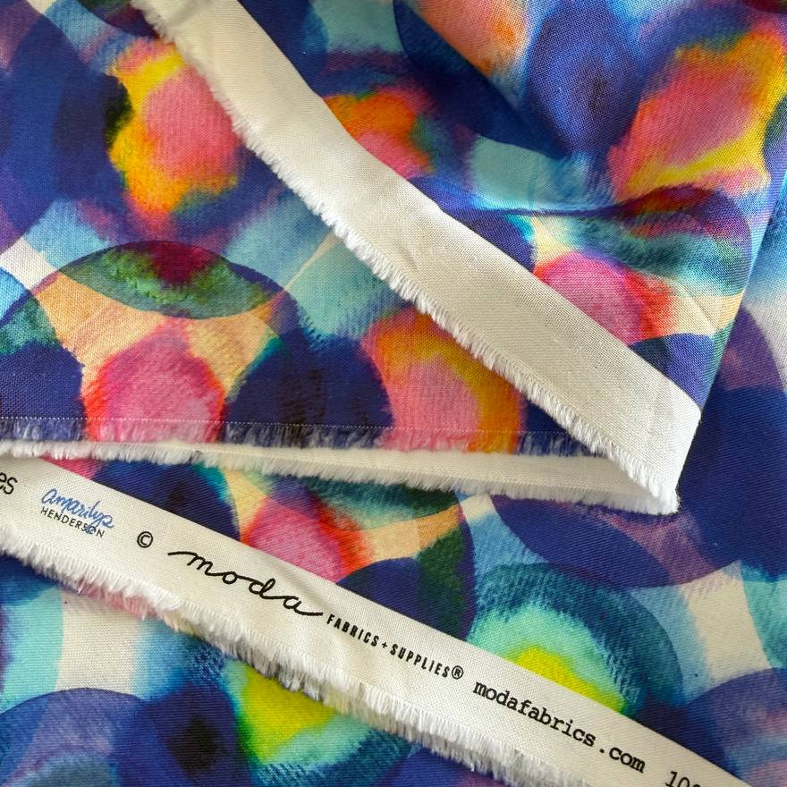 Flower Patches fabric by Amarilys Henderson for Moda, jewel tone watercolor dots blender quilting cotton 521826-11