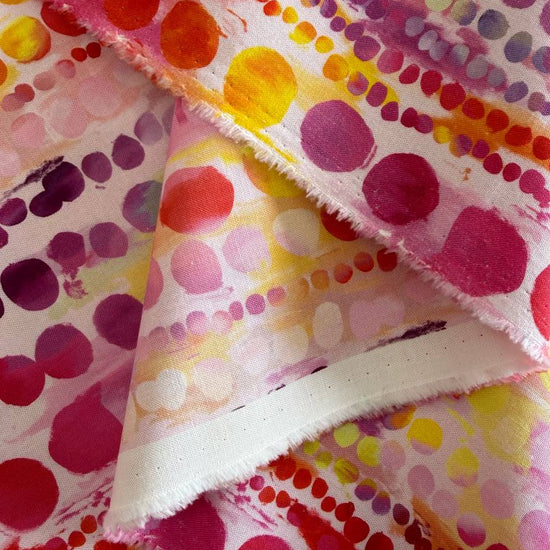 Gradients Parfait Fruit Punch fabric by Moda, pink orange yellow watercolor dot stripe quilting cotton 533645-12