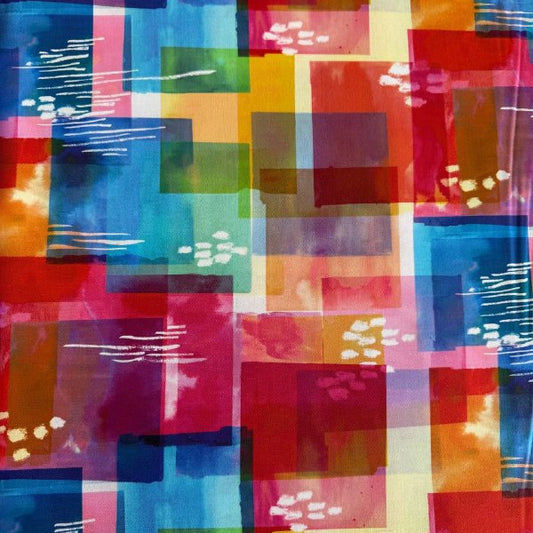 Radiant fabric by Amarilys Henderson for Moda, rainbow watercolor geometric blocks quilting cotton 521843-11