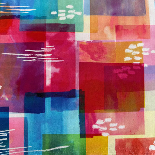 Radiant fabric by Amarilys Henderson for Moda, rainbow watercolor geometric blocks quilting cotton 521843-11