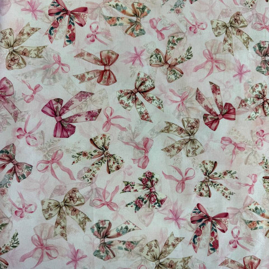 Soiree by Hoffman blush pink ribbon bow floral cotton fabric 25660-391