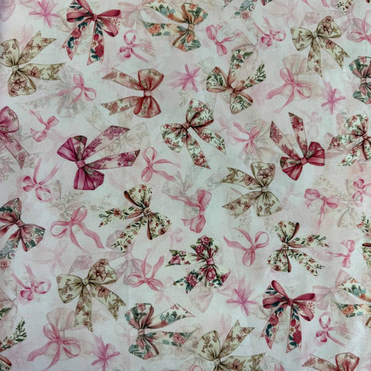 Soiree by Hoffman blush pink ribbon bow floral cotton fabric 25660-391