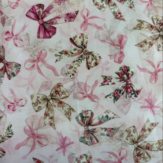 Soiree by Hoffman blush pink ribbon bow floral cotton fabric 25660-391