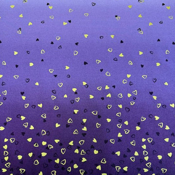 I Heart Ombre Metallic aubergine purple fabric with gold and black hearts by V & Co for Moda 510875M-224