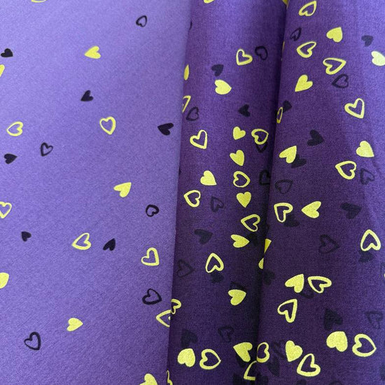 I Heart Ombre Metallic aubergine purple fabric with gold and black hearts by V & Co for Moda 510875M-224