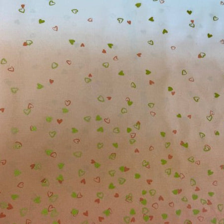 I Heart Ombre hearts fabric peach background green coral hearts Moda V and Co quilting cotton 10875M-221