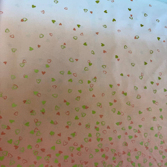 I Heart Ombre hearts fabric peach background green coral hearts Moda V and Co quilting cotton 10875M-221