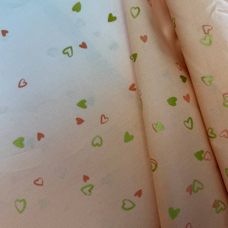 I Heart Ombre hearts fabric peach background green coral hearts Moda V and Co quilting cotton 10875M-221