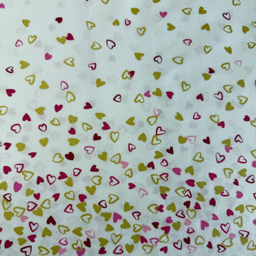 Off white cotton fabric with pink red and metallic gold hearts I Heart Ombre Metallic Moda Fabrics