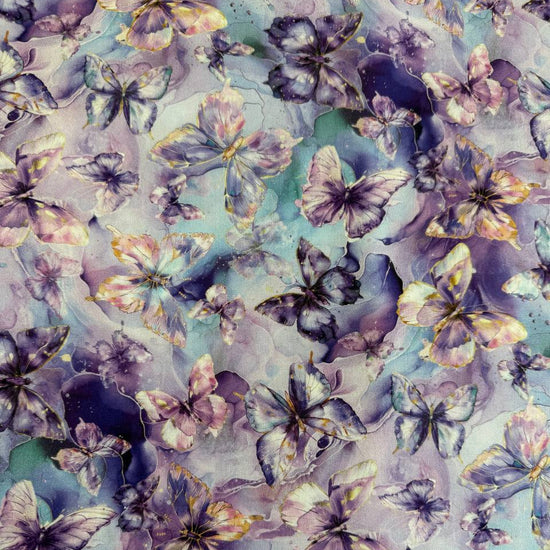 Flourish By Hoffman violet butterfly fabric 25630-81 watercolor purple butterflies digital print quilting cotton
