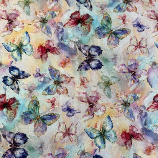 Flourish By Hoffman pastel butterfly fabric 25630-135 watercolor butterflies digital print quilting cotton