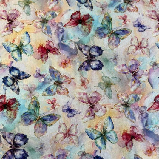 Flourish By Hoffman pastel butterfly fabric 25630-135 watercolor butterflies digital print quilting cotton