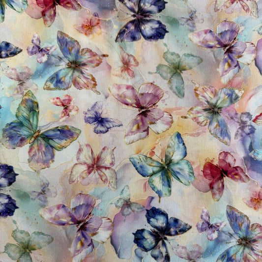 Flourish By Hoffman pastel butterfly fabric 25630-135 watercolor butterflies digital print quilting cotton