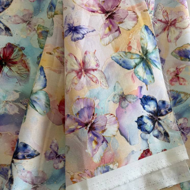 Flourish By Hoffman pastel butterfly fabric 25630-135 watercolor butterflies digital print quilting cotton