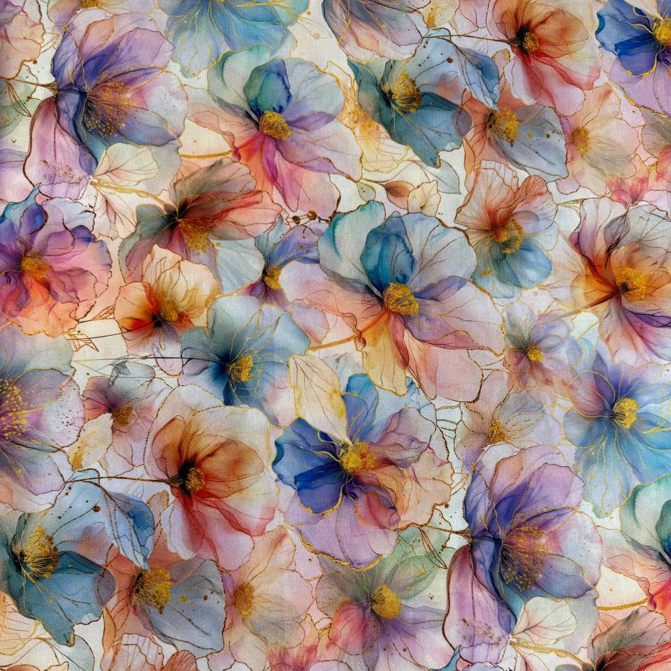 Flourish By Hoffman pastel floral fabric 25625-135 watercolor flowers digital print quilting cotton