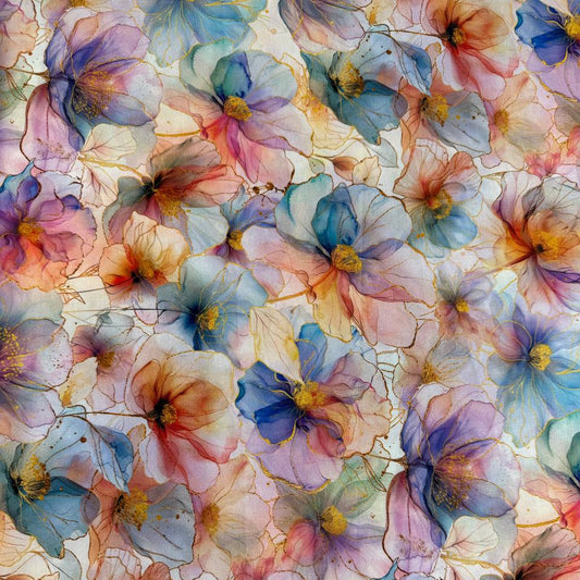 Flourish By Hoffman pastel floral fabric 25625-135 watercolor flowers digital print quilting cotton