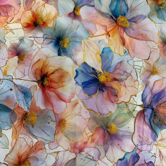 Flourish By Hoffman pastel floral fabric 25625-135 watercolor flowers digital print quilting cotton