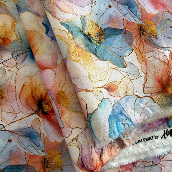 Flourish By Hoffman pastel floral fabric 25625-135 watercolor flowers digital print quilting cotton