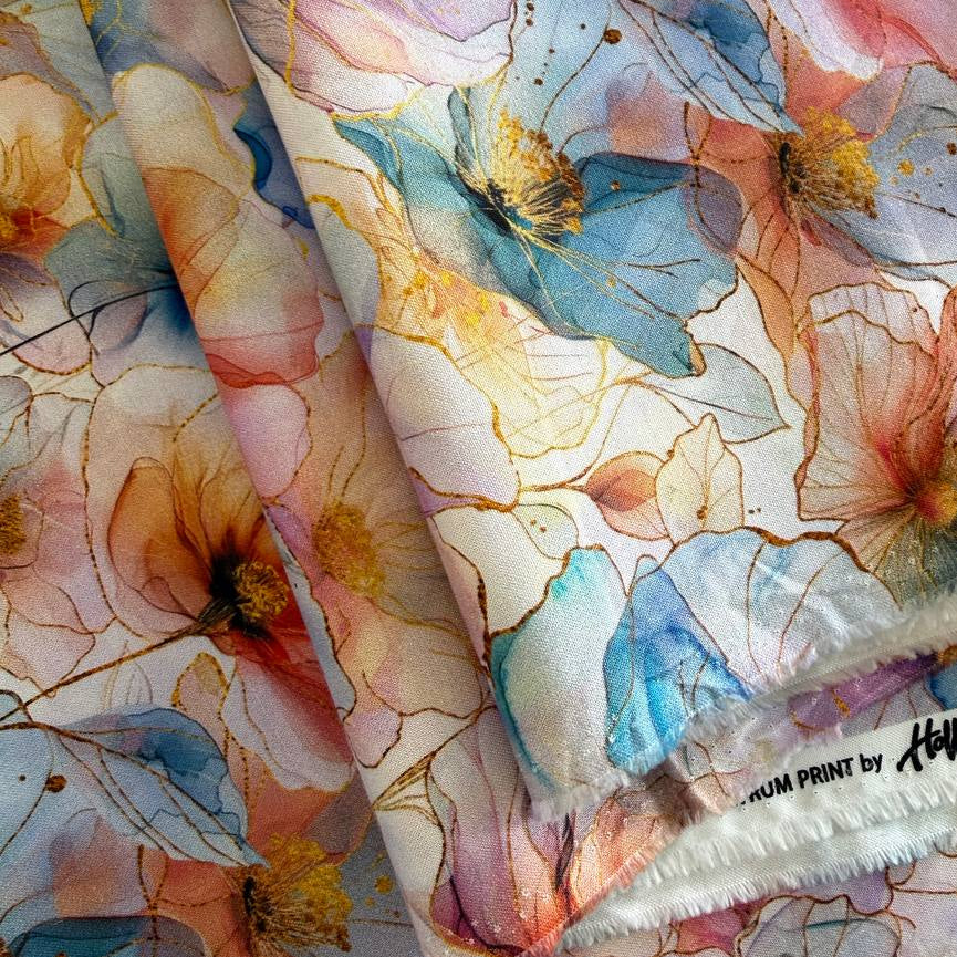 Flourish By Hoffman pastel floral fabric 25625-135 watercolor flowers digital print quilting cotton