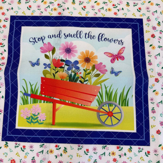 fabric panel, cotton panel, garden panel, floral panel, quilting panel, multi block panel, spring fabric panel, bee fabric panel, butterfly fabric, Love grows here, welcome hive panel, garden sayings panel