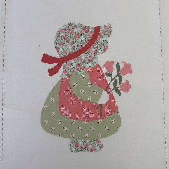 Sunbonnet girls cotton fabric panel vintage quilt blocks pink red green patchwork style quilting panel My Sew Quilty Life