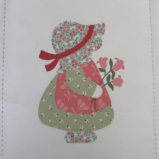 Sunbonnet girls cotton fabric panel vintage quilt blocks pink red green patchwork style quilting panel My Sew Quilty Life