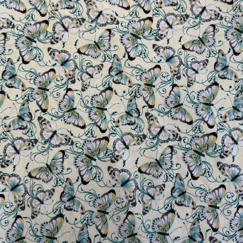 Peacock Symphony butterflies fabric by David Galchutt Benartex light green butterfly quilting cotton