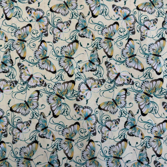 Peacock Symphony butterflies fabric by David Galchutt Benartex light green butterfly quilting cotton
