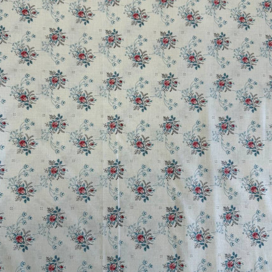 Fleur De Paris Pearl floral quilting cotton fabric by French General for Moda with small red and blue vintage flowers on cream background