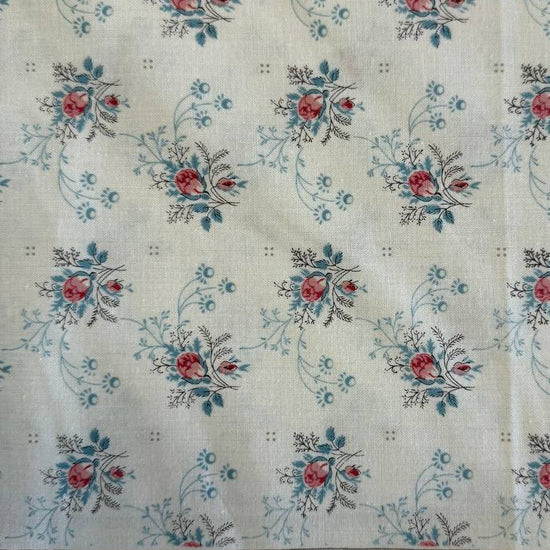 Fleur De Paris Pearl floral quilting cotton fabric by French General for Moda with small red and blue vintage flowers on cream background
