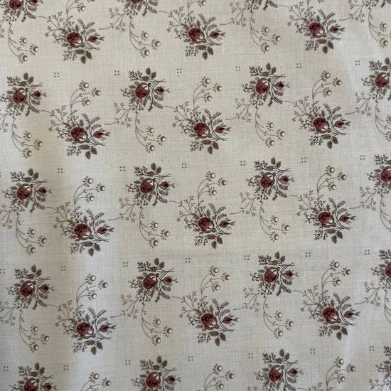 Fleur De Paris Smoke fabric by French General for Moda, beige quilting cotton with small red floral bouquets, 513994-15