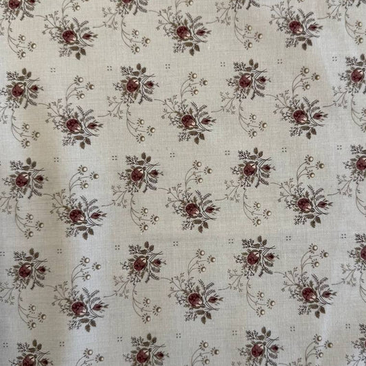 Fleur De Paris Smoke fabric by French General for Moda, beige quilting cotton with small red floral bouquets, 513994-15