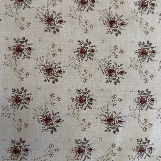 Fleur De Paris Smoke fabric by French General for Moda, beige quilting cotton with small red floral bouquets, 513994-15