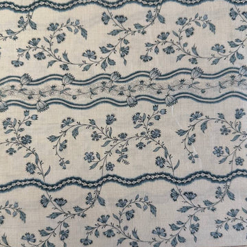 Fleur De Paris Pearl French Blue floral border cotton fabric by Moda with delicate blue flowers on pearl background